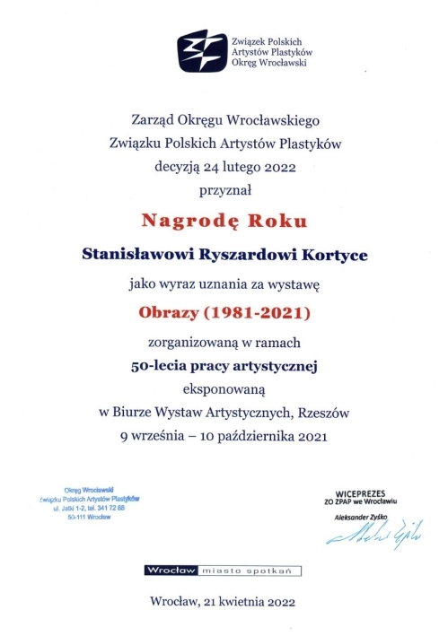 Wystawa Stanisława Kortyki z nagrodą Zarządu Okręgu Wrocławskiego ZPAP